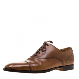 Saint Laurent Brown Leather Cap Toe Lace Up Oxfords Size 41.5