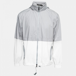 Z Zegna White & Grey Synthetic Windbreaker Jacket L