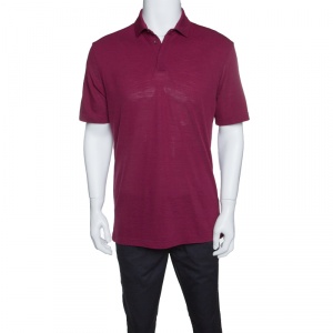 Z Zegna Techmerino Burgundy Honeycomb Knit Polo T-Shirt L