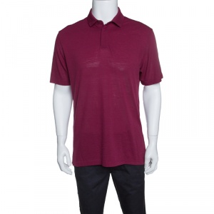Z Zegna Techmerino Burgundy Honeycomb Knit Polo T-Shirt L