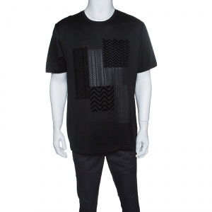 Z Zegna Black Zigzag Flock Printed Short Sleeve T-Shirt XL