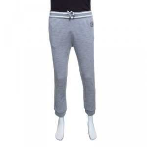 Z Zegna Techmerino Grey Contrast Striped Wool Logo Patch Jogger Pants M