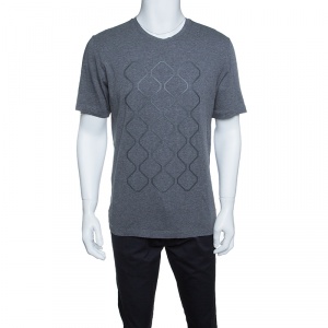 Z Zegna Grey Cotton Geometric Pattern Crew Neck T-Shirt M