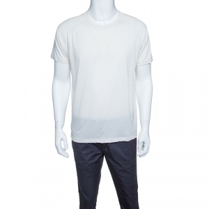 Z Zegna Techmerino Cream Wool Jersey Crew Neck T-Shirt L