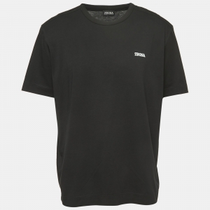 Z Zegna Black Logo Embroidered Cotton Half Sleeve T-Shirt XL