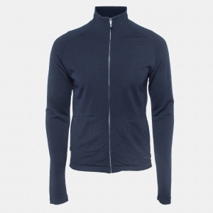 Z Zegna Navy Blue Tech-Merino Zipper Jacket S