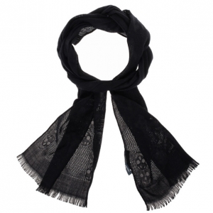 Alexander McQueen Black Silk and Wool Skull Scarf