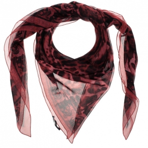 Alexander McQueen Red Chiffon Animalier Skull Square Scarf