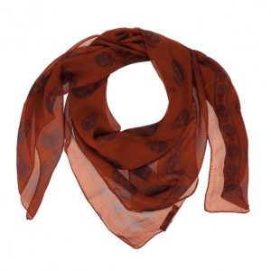 Pre Owned Alexander McQueen Classic Orange Skull Print Scarf