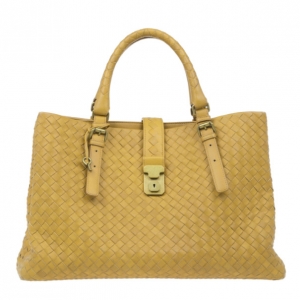 Pre Owned Bottega Veneta Mustard Leather Roma Intrecciato Tote