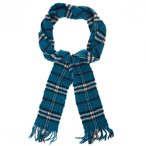 Pre Owned Burberry Blue Novacheck Wool Scarf