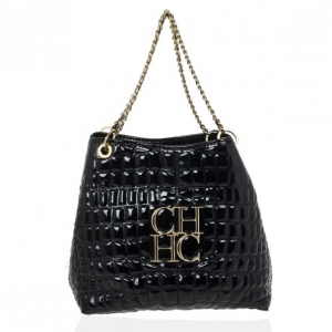 Pre Owned Carolina Herrera Black Patent Quilted Tote