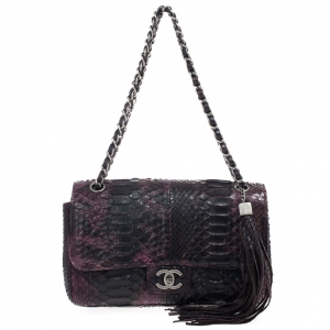 Pre Owned Chanel Python Classic Flap Shoulder Bag