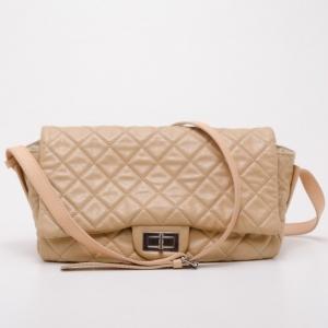 Pre Owned Chanel Beige Quilted Crossbody