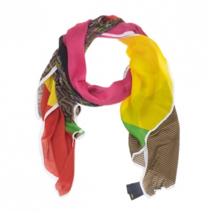 Pre Owned Fendi Zucchino Multicolor Brown Silk Stole