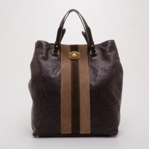 Pre Owned Furla Brown Ostrich Embossed Appaloose Vertical Shopper Tote