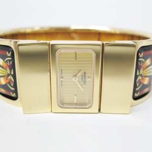 Hermes Loquet Gold-Plated SS Enamel Womens Wristwatch 19 MM