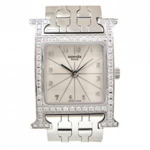 Hermes H Watch Diamond SS White Womens Wristwatch 22 MM