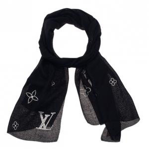 Pre Owned Louis Vuitton Black Swarovski Crystal Monte Carlo Cashmere Stole
