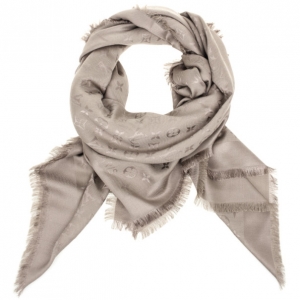 Pre Owned Louis Vuitton Silk & Wool Monogram Shawl