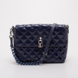 Pre Owned Marc Jacobs Blue Patent Quilted Single Flap Shoulder Bag 
