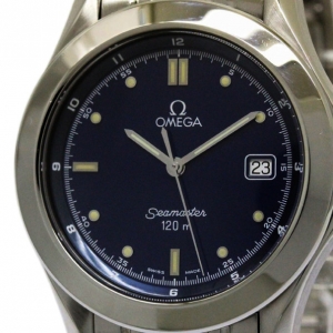 Omega Blue Stainless Steel Seamaster Men's Wristwatch 36MM