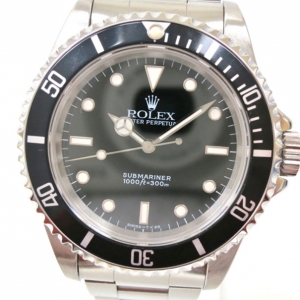Pre Owned Rolex Submariner Non Date Wristwatch Black Silver Mens 