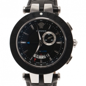 Versace Black Stainless Steel and Rubber V Race 29 G Men's Wristwatch 45MM