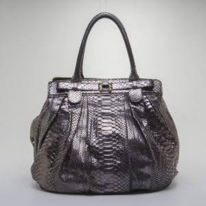 Zagliani Metallic Python Puffy Handbag  