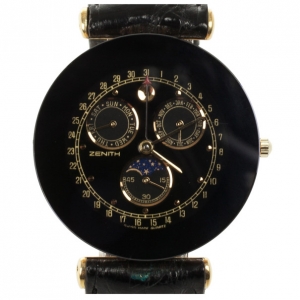 Zenith Moon Phase SS Leather Mens Wristwatch 34 MM