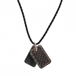 Pre Owned Bottega Veneta Unisex Brown Leather Woven Silver Pendant Necklace