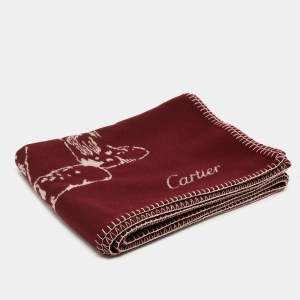 Cartier Burgundy Wool Panthere Blanket