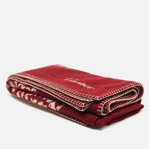 Cartier Burgundy Panthere Wool & Cashmere Throw Blanket
