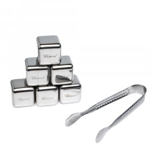 Chopard Stainless Steel Whiskey Chiller Stones & Tong Set