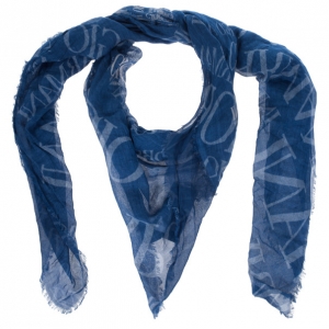 Giorgio Armani Blue Unisex Modal Blend Logo Square Scarf