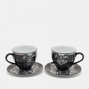 Gucci Black Maison De L'Amour Printed Porcelain Cup & Saucer Set of 2