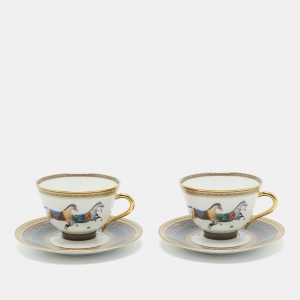Hermes Porcelain Cheval D'Orient Tea Cup & Saucer Set