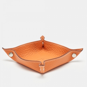 Hermes Potiron Taurillon Clemence Leather Mises et Relances H Evelyne Mini Change Tray
