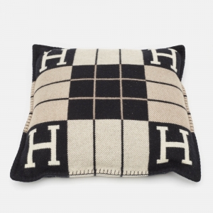 Hermes Black Patterned Wool and Cashmere Avalon Pillow S 