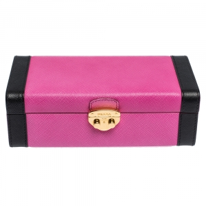 Prada Pink/Black Saffiano Leather Jewelry Storage Box