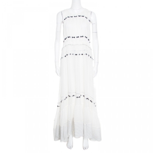 Pre Owned فستان سهرة 3.1 فيليب ليم حرير أبيض حلقات مطرزة مقلم بلا أكمام S