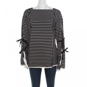 Pre Owned توب 3.1 فيليب ليم مقلم تفريغات بالأكمام مزين برباط مونوكرمي M