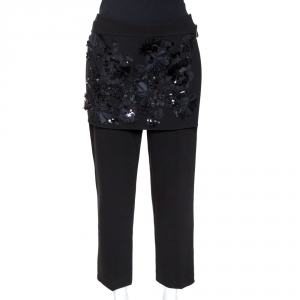 Pre Owned 3.1 Phillip Lim Black Crepe Floral Embellished Apron Detail Trousers M