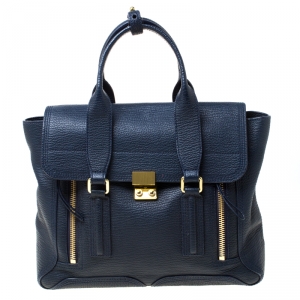 Pre Owned 3.1 Phillip Lim Navy Blue Leather Medium Pashli Tote