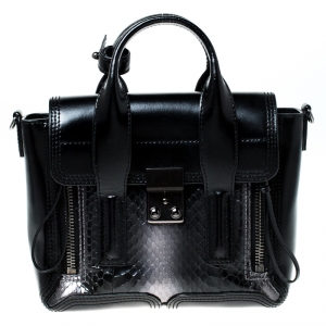Pre Owned 3.1 Phillip Lim Black Snakeskin Embossed Leather Mini Pashli Satchel