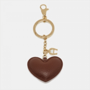 Pre Owned Aigner Brown/Beige Leather Heart Key Chain