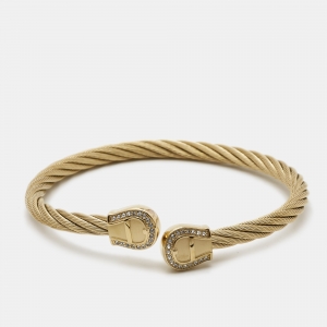 Aigner Double A Logo Crystal Gold Tone Steel Bracelet