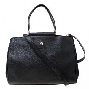 Pre Owned Aigner Black Leather and Suede Tote