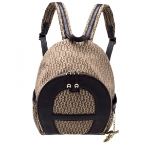 Aigner Beige/Brown Signature Canvas and Leather Icon Backpack