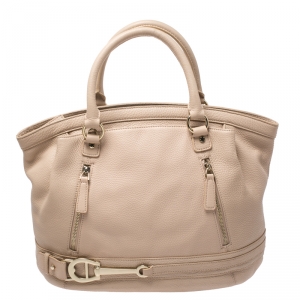 Pre Owned Aigner Beige Leather Front Zipped Satchel